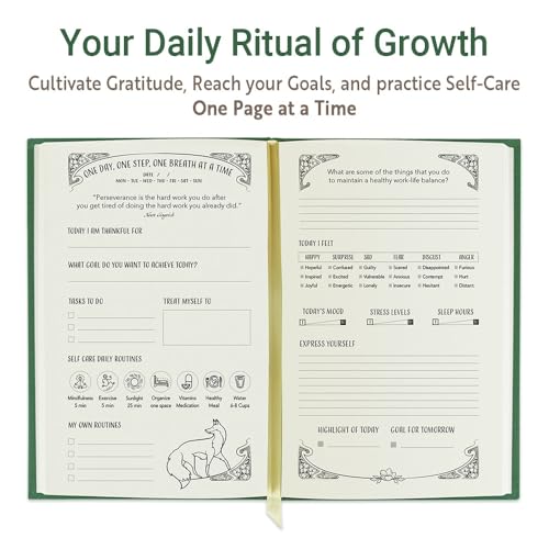 Gratitude Journal for Women with Guided Daily Prompts, Goal Setting & Habit Tracker—90-Day Mindfulness & Self-Care Journal with Relaxing Coloring Pages for Mood, Mindset & Sobriety Support (Hardcover) - color: GRN