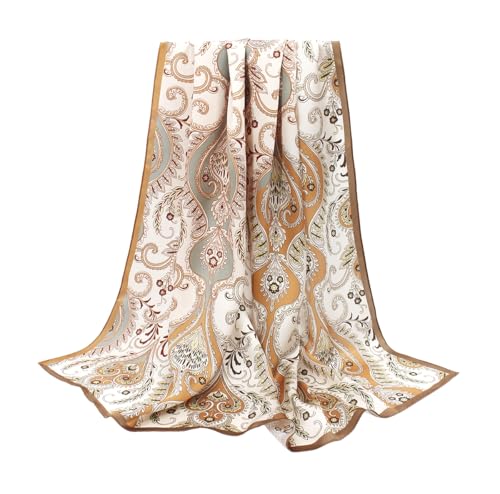 ANDANTINO 100% Mulberry Silk Scarf -Women 35" Square Hair Wraps-Gift Packed - color: Floral-light Brown
