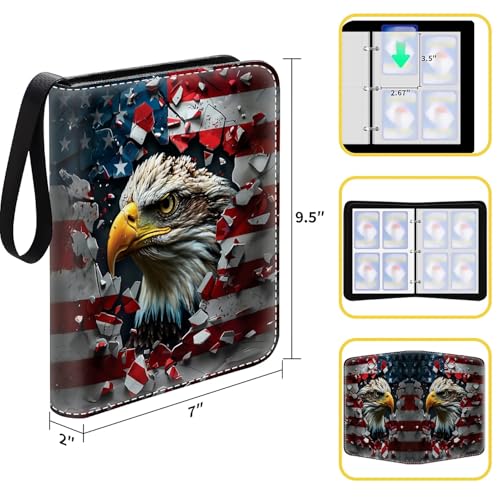 Card Binder 400 Pockets, 50 Sleeves Large Binder Trading Cards Holder 4 Pocket, Storage Organizer, Album Folder Case Protector Collector Gift Retro American Flag Bald Eagle 250 - color: Retro American Flag Bald Eagle 250, size: 4 Pocket