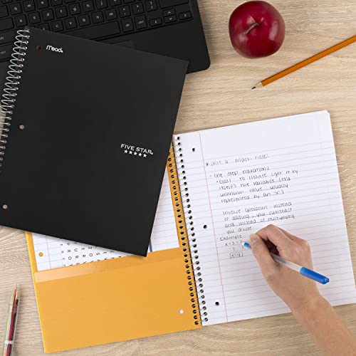 Five Star Spiral Notebook + Study App,5 Subject,College Ruled Paper,8-1/2" x 11",200 Sheets,Fights Ink Bleed,Water Resistant Cover,Black (72081),(Pack of 6) - color: Black, size: 1 Count (Pack of 6)