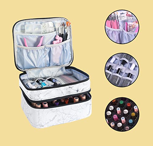 Nail Polish Organizer- Holds 30 Bottles Nail Supply Organizers and Storage Double-layer Nail Bag Organizer Case Nail varnish Organizer Nail Polish Storage Bag with Handle (White-a) - color: White-a