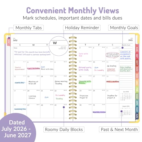 Forvencer Academic Planner 2026-2027, Weekly & Monthly Hardcover Planner A5 - color: Purple, size: 6.3" x 8.4" (Jul 2026 - Jun 2027)