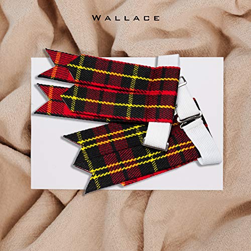Kilt Flashes for Men with Heavy Buckle Adjusters, Plain & Tartan Kilt Sock Flashes. - color: Wallace 011flbu