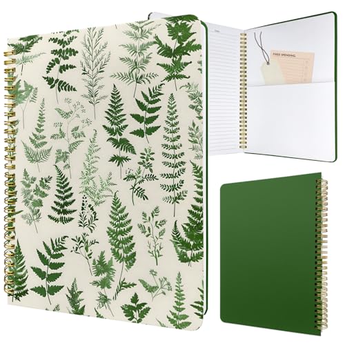 Cute Spiral Notebook Lined Journal B5 Note Book with Pocket, Plants - color: Green Plants