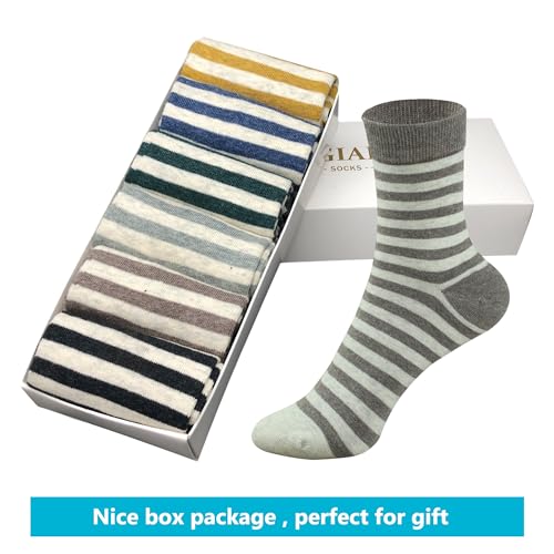 MAGIARTE Womens Mini Crew Cotton Socks,6 Pairs - color: Color#01-stripe
