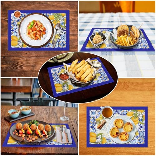 Summer Lemon Mediterranean Italian Tiles Placemats Set of 4, 12x18 Inch - color: Lemon07, size: 4pcs