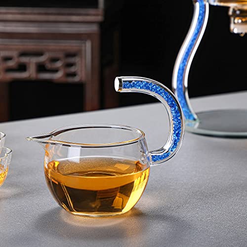 RORA Lazy Kungfu Glass Tea Set Semi Automatic Drip Rotating with Infuser Glass Teapot Set (6 cups) - color: Blue, size: teapot set