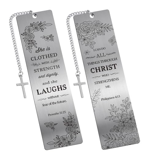 Christian Metal Bookmarks Gifts - 2 Pcs Bible Verse Inspirational Book Marks for Women Religious Cross Plant Unique Page Markers Reading Birthday Student Teacher School Office Accessories - style: Christian Flower