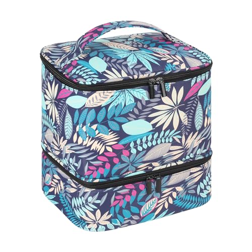 Portable Nail Polish Storage Bag with UV Light Case - Holds 30 Bottles and 1 UV LED Nail Lamp, Double-Layers Nail Dryer Case for Gel Nail Polish Kit, Nail Art Decorations （Leaves） - color: Green-Floral