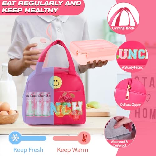 77 Pieces Bento Box Lunch Box Kit Large Pink Insulated Lunch Bag 3 Layer Stackable Leakproof Lunch Box Containers with Cup,Lunch Bag,Spoon,Fork,60 Pieces Lunch Box Notes for Girl Women (Rose Red) - color: Rose Red