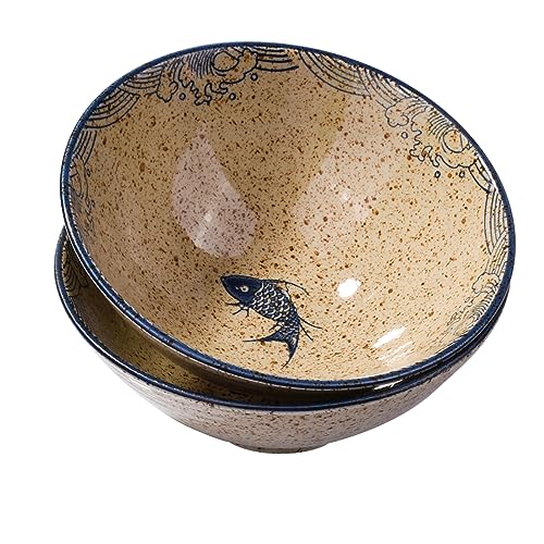 Japanese Ceramic Ramen Bowl Set of 2, 8'' Soup Noodle Bowls - color: Brown