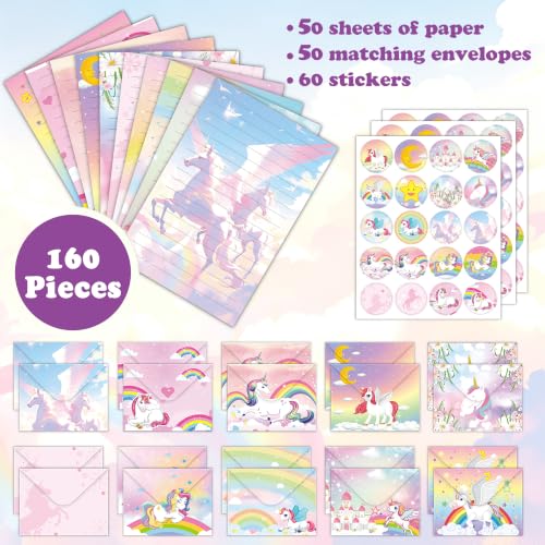 FUNCLASS 160 Pcs Unicorn Stationery Set Letter and Envelopes - color: Unicorn