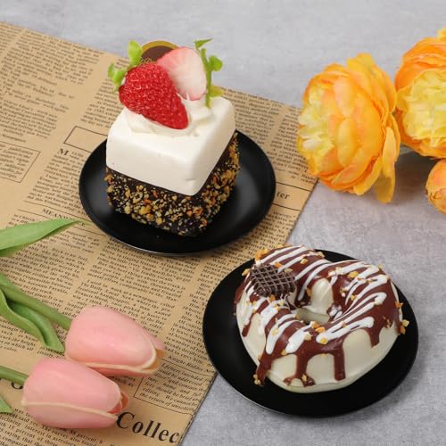 2 Pcs Round Decorative Tray, 4 Inch Black Perfume Tray Coffee Table Decor Small Stainless Steel Serving Trays Bathroom Accessories Candle Trays for Bathroom Countertop Table Centerpieces - color: Black