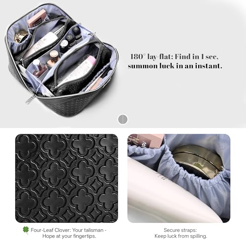 BOYATU Travel Makeup Bag for Women: Four Leaf Clover 3 Pcs Set Cosmetic Bag - color: M-06Black