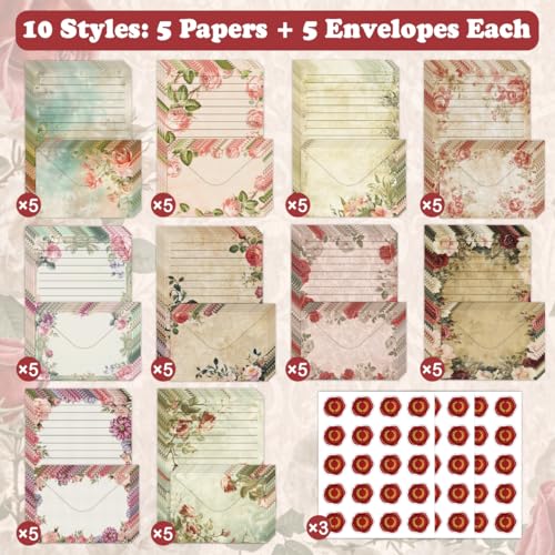 FUNCLASS 160 Pcs Vintage Floral Stationery Set Letter and Envelopes - color: Vintage Floral