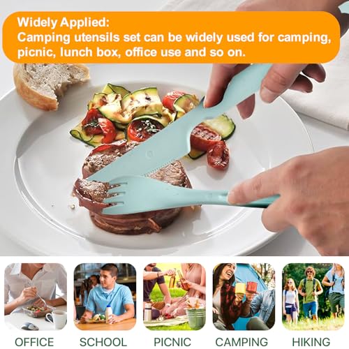 Travel Utensils with Case, Camping Utensils Wheat Straw Reusable Utensils Set With Case, Knife Fork and Spoon Utensil for Lunch Box (2 Pack) - color: Blue, Light Blue