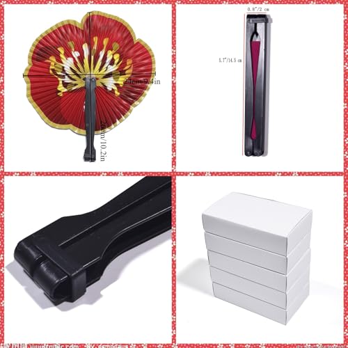 10 Pieces Chinese Rose Paper Fans - color: Red Rose Paper Fans, size: 10 PCS