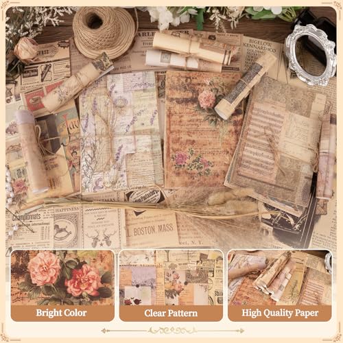 180 Sheets Vintage Scrapbook Paper, Journaling Scrapbooking Supplies Kit, 6 Themes x 30 Decorative Craft Paper，for Junk Journal Supplies，DIY Collage，Card Making Supplies，Collage Background 5.5x7.9In - color: F