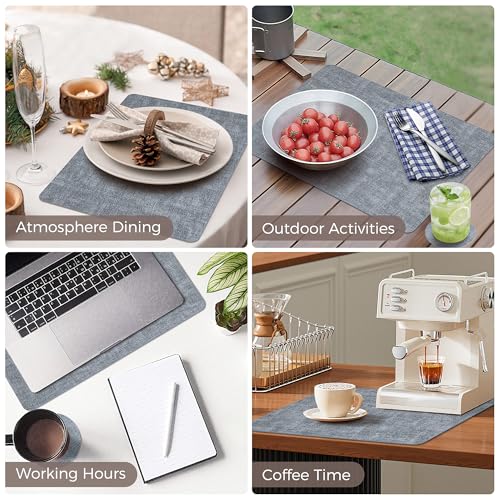 NCUE Vinyl Placemats Set of 12, 17"x12" Wipeable Place Mats with Coasters - color: Light Blue, size: Set of 12