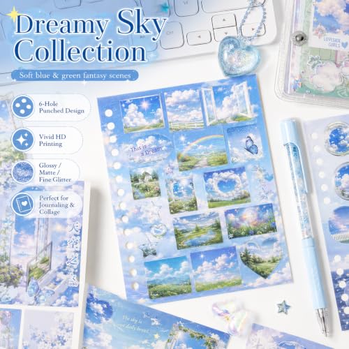 30 Sheets Dreamcore Japanese Sticker Book,Retro Sticker Book,Nature Sceneery Scrapbook Stickers for Journaling,DIY Crafts Decoration - color: Dreamland