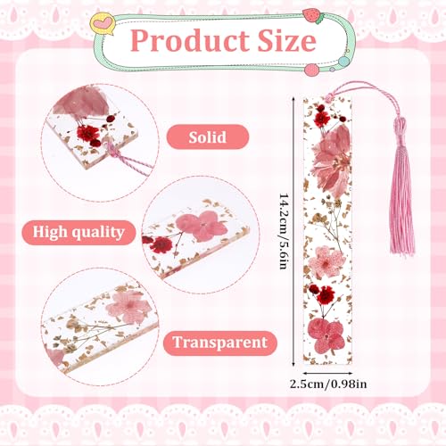 2 Pcs Dried Flower Resin Books Page Holder, Book Mark Transparent Book Thumb Page Holder Bookmarks with Tassel Reading Accessories Gift for Reading Lovers, Literary, Students, Teachers