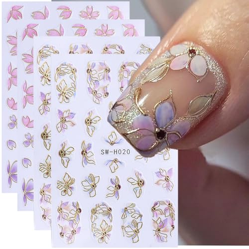 Flower Nail Stickers 3D Elegant Floral Nail Art Decal 6PCS 3D Self-Adhesive Japanese Style Colored Flowers Petals Nail Decals Flower Manicure Stickers Supply for Summer Fall DIY Nail Art Decorations - style: style4