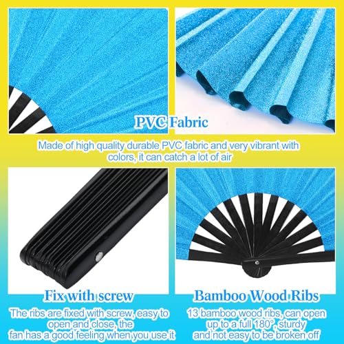 Maitys 2 Packs Large Folding Hand Fans, 13'', Glitter Yellow and Blue - color: Glitter Yellow and Blue