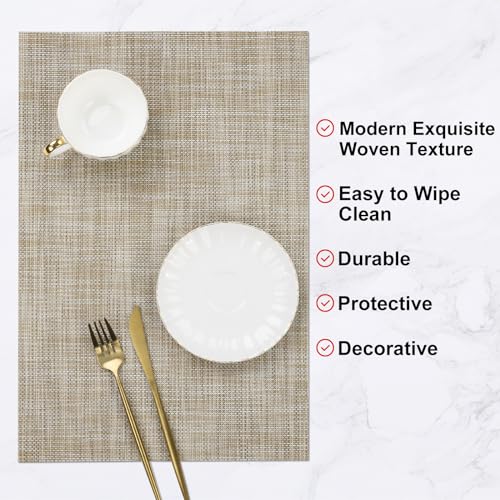 SHACOS Placemats Set of 4 Woven Vinyl Reversible Plastic Durable Place Mats Wipeable Stain Resistant Kitchen Dining Table Mats Indoor Outdoor Table Placemat, Beige - color: Beige, size: Set of 4