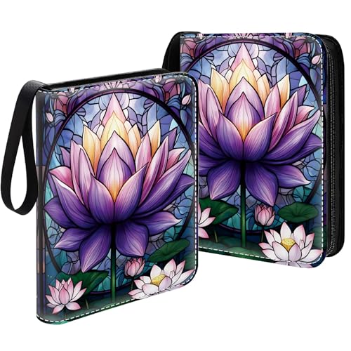 Card Binder 400 Pockets, 50 Sleeves Large Binder Trading Cards Holder 4 Pocket, Storage Organizer, Album Folder Case Protector Collector Gift Lotus Flower Purple Rose Glass - color: Lotus Flower Purple Rose Glass, size: 4 Pocket