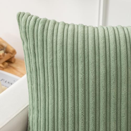 Kevin Textile Striped Corduroy 16”x16” Pillow Covers 2 Pack, Sage Green - color: Sage Green, size: 16" x 16" (Pack of 2)