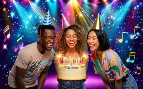 CHAIYA 7x5ft Rainbow Stage Photography Backdrop1980s Colorful Disco Backdrop Rock Music Glow Neon Dance Birthday Party Banner Backdrop