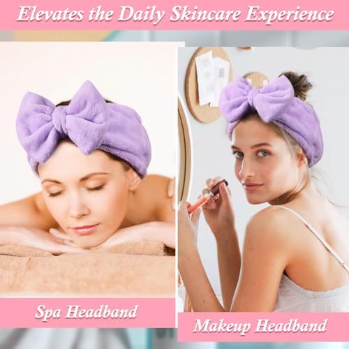 Shintop Soft Spa Headband with Cute Bow for Makeup Washing Face（Purple） - color: Purple