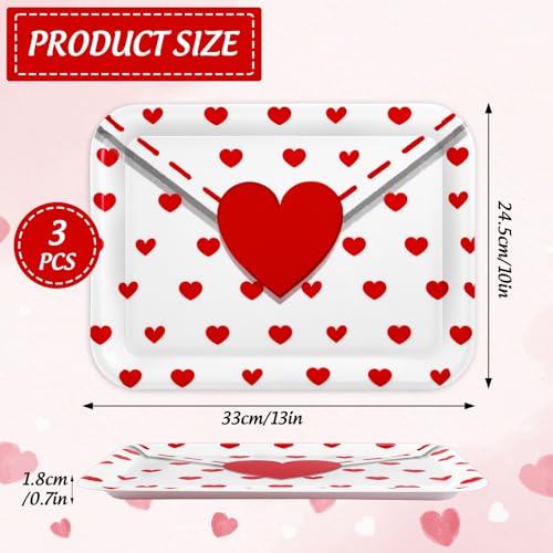 JarThenaAMCS 3Pcs Valentine' s Day Serving Trays Reusable Serving Dishes Red Heart Love Letter Platter for Wedding Party Sharing Snacks Fruits Dessert, 13 x 10 Inch - style: Heart Love Letter