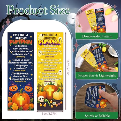 Halloween Pumpkin Scripture Bookmarks Gifts - Cosmisun 200 Pcs Fall Christian Bookmark Paper Bible Verse Religious Page Book Marks for Women Men Thanksgiving Office Book Lovers Church Party Favors - color: Halloween Pumpkin