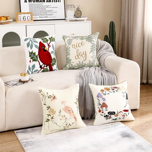 Embroidered Throw Pillow Covers 18x18 Set of 2 Mushroom - color: Mushrooms