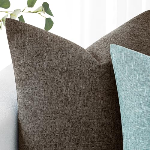 MIULEE Pack of 2 Linen Textured Pillow Covers, 18x18 Inch Dark Brown - color: Dark Brown, size: 18" x 18" (Pack of 2)