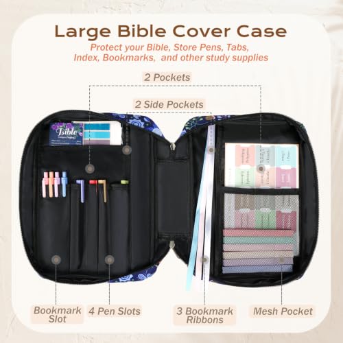 XKDOUS Bible Cover Case for Women Bible Bag Journaling Kit w/Study Supplies - color: Canvas Navy, size: Large