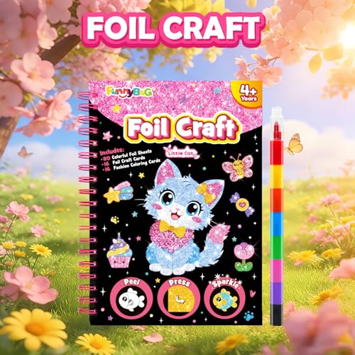 FUNNYB&G Foil Art Craft Kit for Kids, Sparkly Birthday Gift Toy for Girls - style: Little Cat