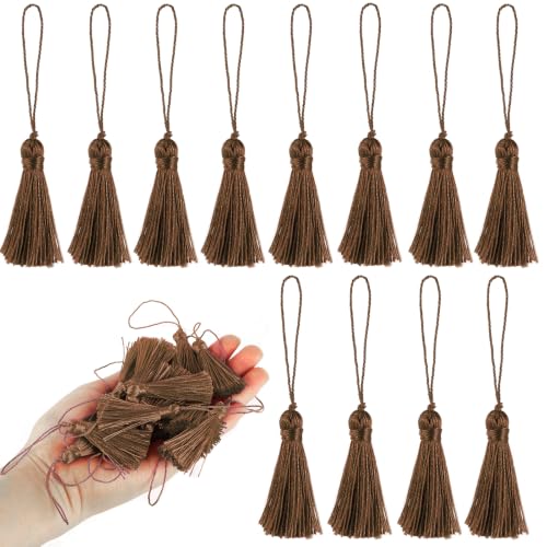 BEL AVENIR 45 pcs Mini Bookmark Tassels 3.75inch Silky Key Tassel-Coffee - color: 37# Coffee
