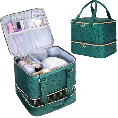 Uross Nail Polish Organizer Bag Holds 42 Bottles Nail Polish & Nail Lamp, Gel Nail Polish Organizers and Storage box for Nail Tech, Nail Kit Supplies Organizer Case - Darkgreen - color: Darkgreen, size: Large - 11 x 9.5 x 9.5 inch (42 bottles)