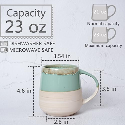 Bosmarlin Extra Large Ceramic Coffee Mug, 23 Oz, Dishwasher and Microwave Safe, Oversized Big Tea Cup, Reactive Glaze (Green) - color: Green