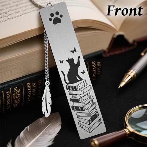 Peacoblue Cat and Book Metal Bookmark, Book Mark for Readers - style: Cat And Book