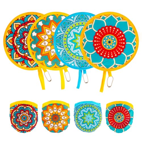 4pcs Mandala Round Foldable Hand Fan Japanese Foldable Fan Style Handheld Compact Cooling Fans,Round Folding Fan for Outdoor Games,Xmas Decoration,Festival,Party Favors,Travel,Events - color: Mandala