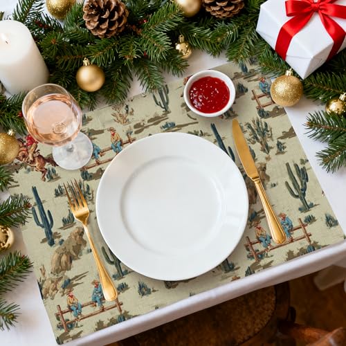 Western Table Placemats Set of 4 Place Mats Linen Wipeable Placemats Waterproof Rectangle Table Mat for Kitchen Dining Dinner 18 X 12 Inch - color: Western