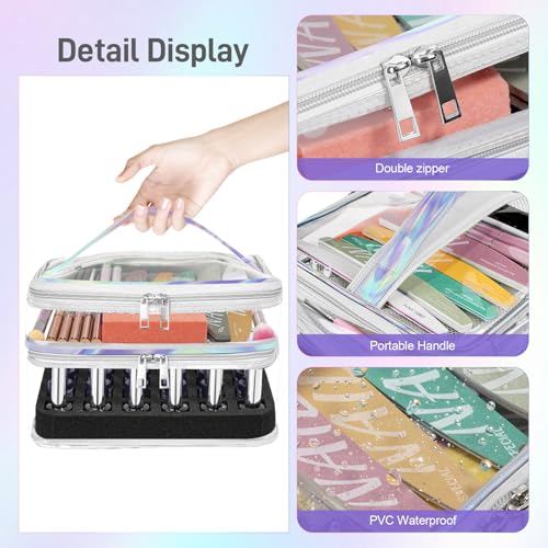 Beloving Nail Polish Organizer, Clear Double Tier Nail Storage Organizer Case Holds 30 Bottles, Portable PVC Nail Tech Bag with Dividers, Nail Polish Supplies Travel Case for Display - color: 7.lridescent
