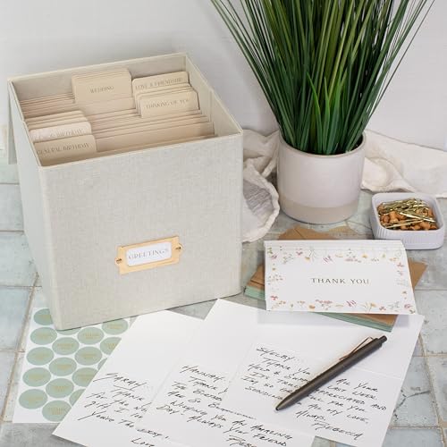 Beautiful Greeting Card Organizer Box With Dividers Holds Up to 300 Cards - color: Ivory