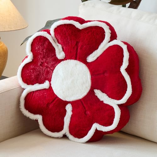 Flower Shaped Decorative Throw Pillow Cushion for Bed Couch, Cute Flower Plush Throw Pillows Home Decor Floor Pillow Seating Cushions (Burgundy, 13.7 Inches) - color: Burgundy, size: 13.7 Inches