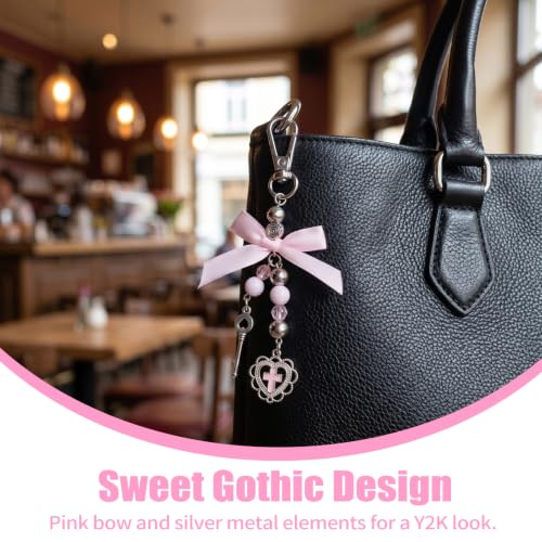 1 Gothic Keychain, Pink Pendant Bowknot Goth Keychain Gothic Style Themed Fashion Accessories for Daily Use Party Cosplay Accessories for Women