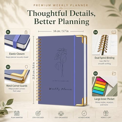 Undated Weekly Planner, Weekly To Do List Notebook with Habit Tracker, A5 - color: Purple
