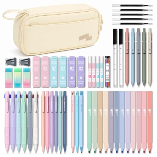 Four Candies 56 PCS Aesthetic School Supplies with Pencil Case (Cream) - color: Cream